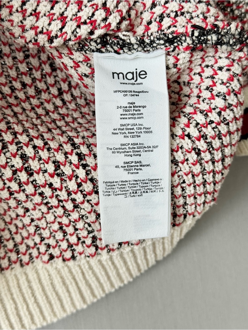 Maje Mapada Marled Red and White Knit Button-Front Cardigan - Tweed Look - Sz 1 - Picture 6 of 9